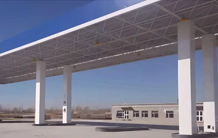 天水钢结构加油站罩棚_螺栓球网架_挑檐_形象柱!