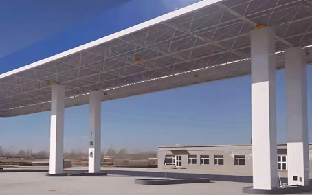 天水钢结构加油站罩棚_螺栓球网架_挑檐_形象柱!
